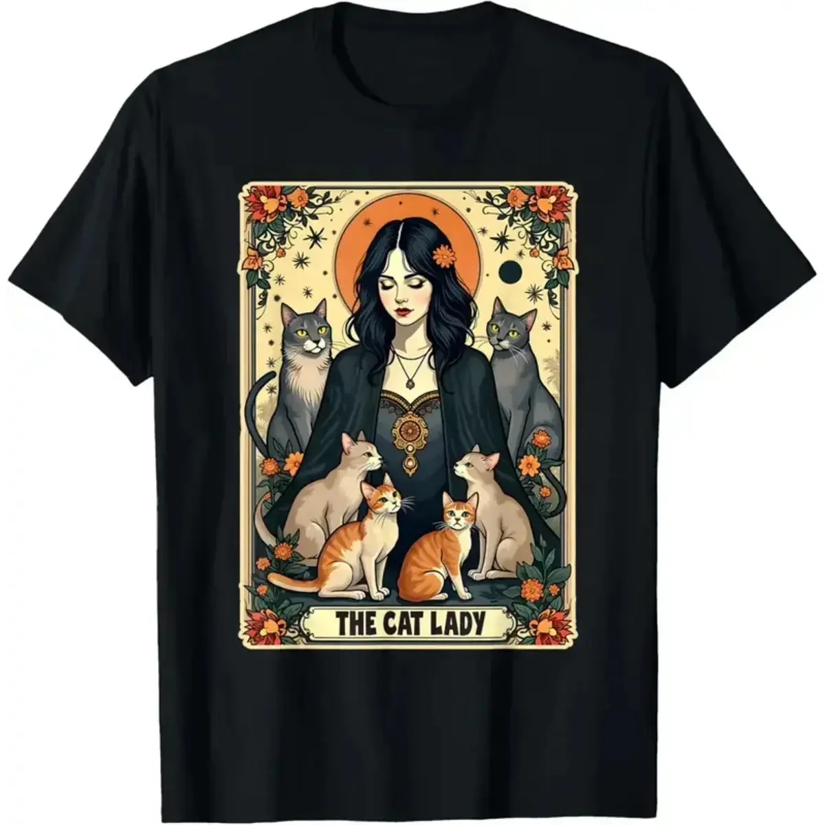Undershirt Crew Neck - 남녀공용 고양이 애호가 타로 카드 티셔츠,