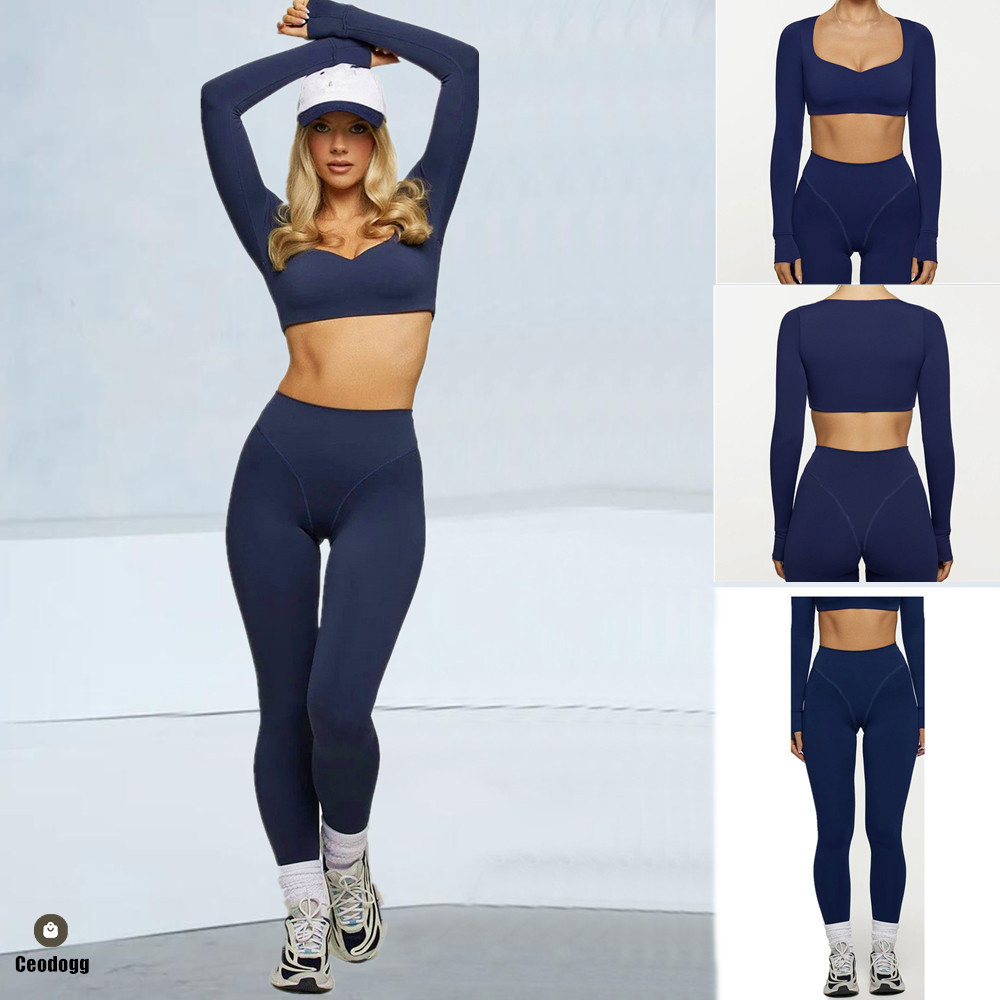 Compression Long Pant - 여성용 요가 세트 2종, 긴팔 크롭탑,